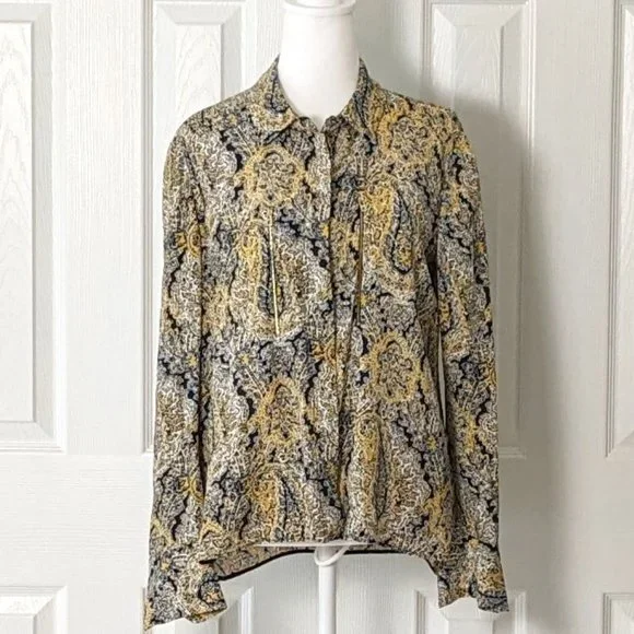 ZARA WOMAN Women's Long Sleeve Top Blouse Size M Multi-Color Print - Picture 1 of 7
